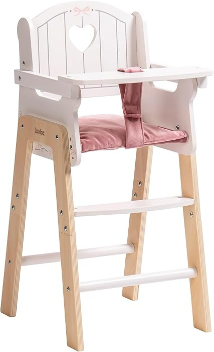 ROBUD Play High Chair, Pretend Play High Chair with Cushion, Movable Table, Wooden Baby Doll Acce... | Amazon (US)