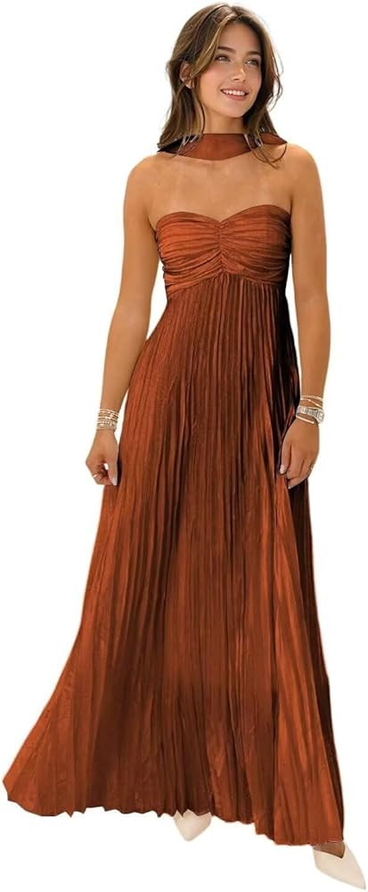 Strapless Chiffon Bridesmaid Dresses with Scarf Long A Line Flowy Formal Wedding Guest Dresses | Amazon (US)