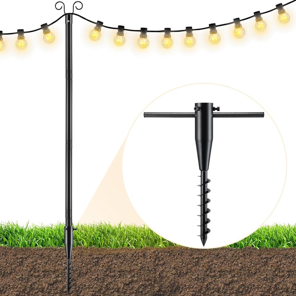 String Light Pole, 11.5 FT Adjustable 38MM Pole for Outdoor Decor Hanging Poles with Heavy Duty M... | Amazon (US)