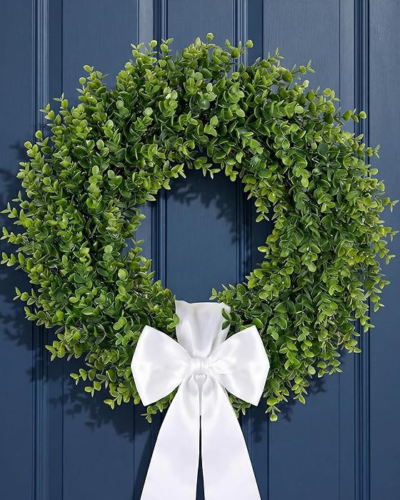 26" Boxwood Wreath for Front Door, Weatherproof & Fade-Resistant Outdoor Green Wreath with Sash, ... | Amazon (US)