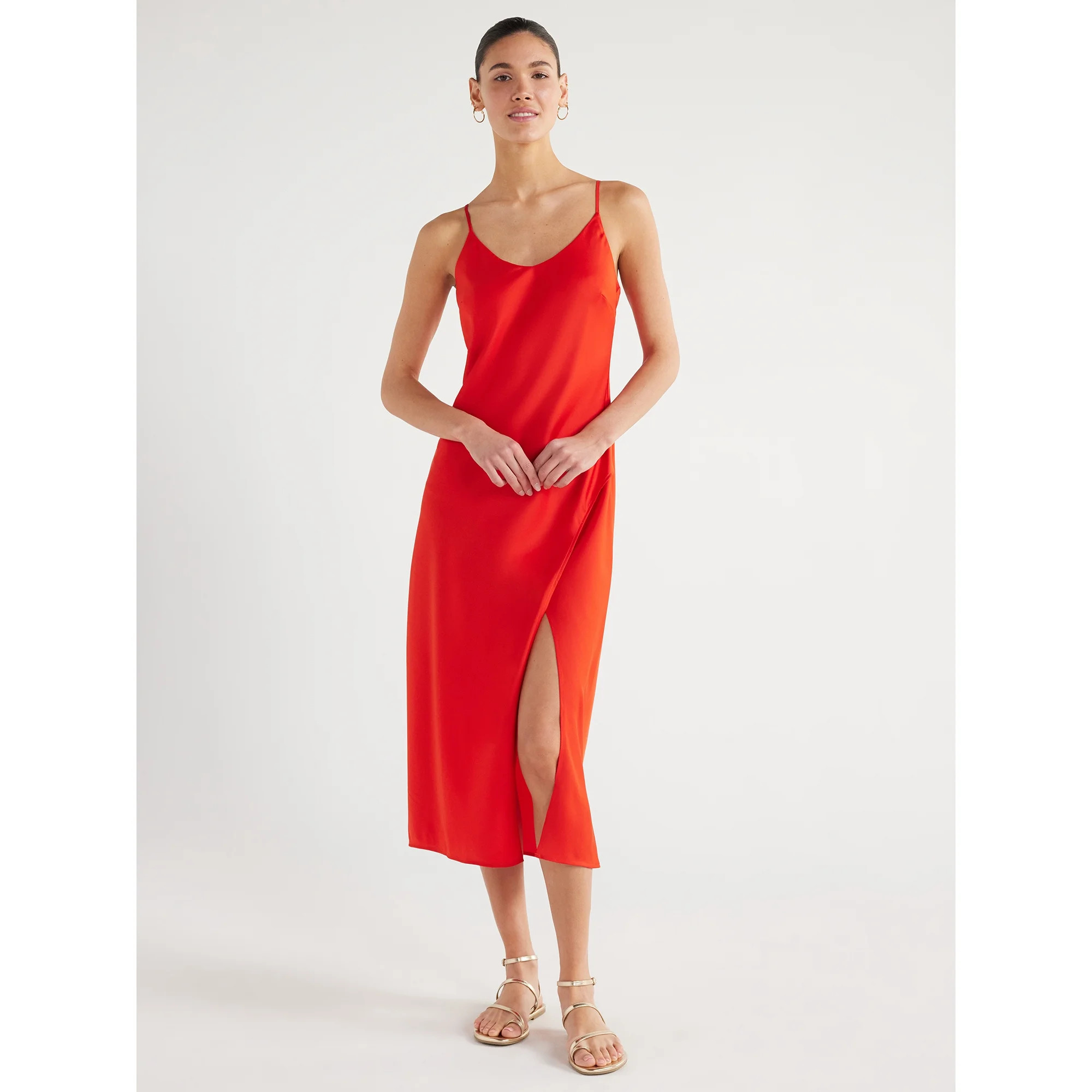 Scoop Women's Satin Midi Slip Dress with Side Slit, Sizes XS-XXL | Walmart (US)