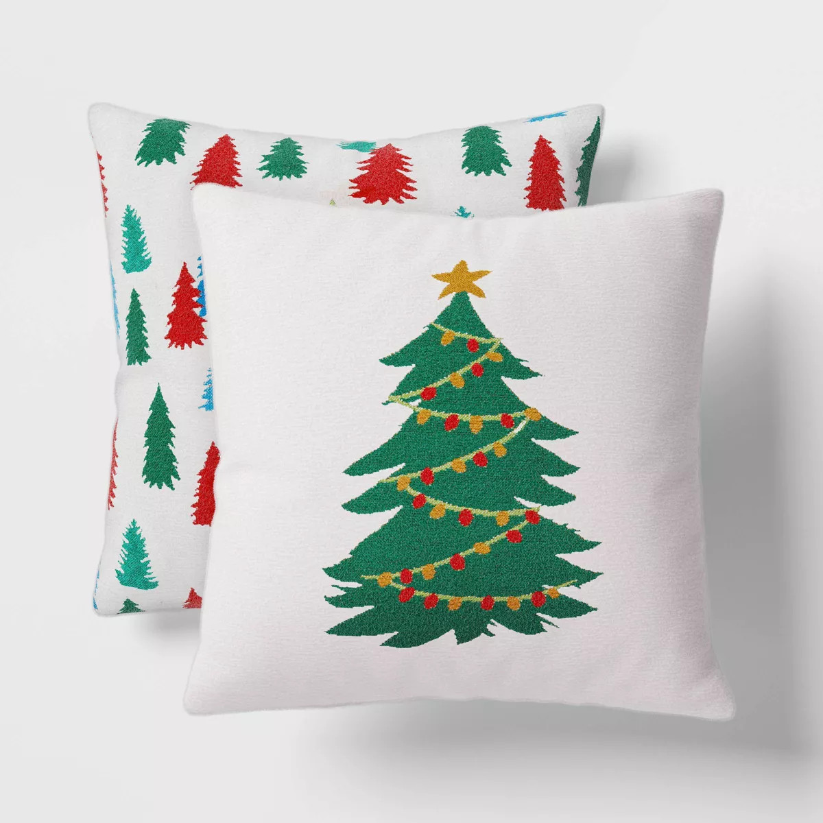 2pk Christmas Tree Jacquard Chenille Square Throw Pillow Ivory/Green - Wondershop™ | Target