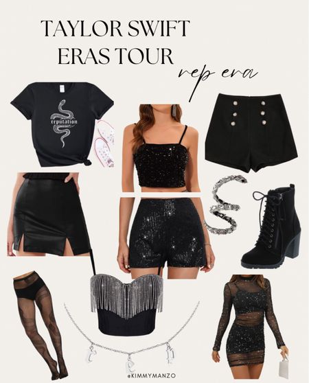 Taylor Swift Eras Tour outfit ideas for the Rep Era. Lots of black, sparkles, snake and feeling like your best self!

Eras Tour 
Taylor Swift 
Concert outfit 

#LTKparties #LTKfindsunder100 #LTKstyletip