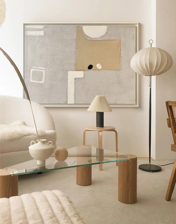 Large Original Abstract Painting, Beige Painting Gray Painting, Minimalist Abstract Painting, Abs... | Etsy (US)