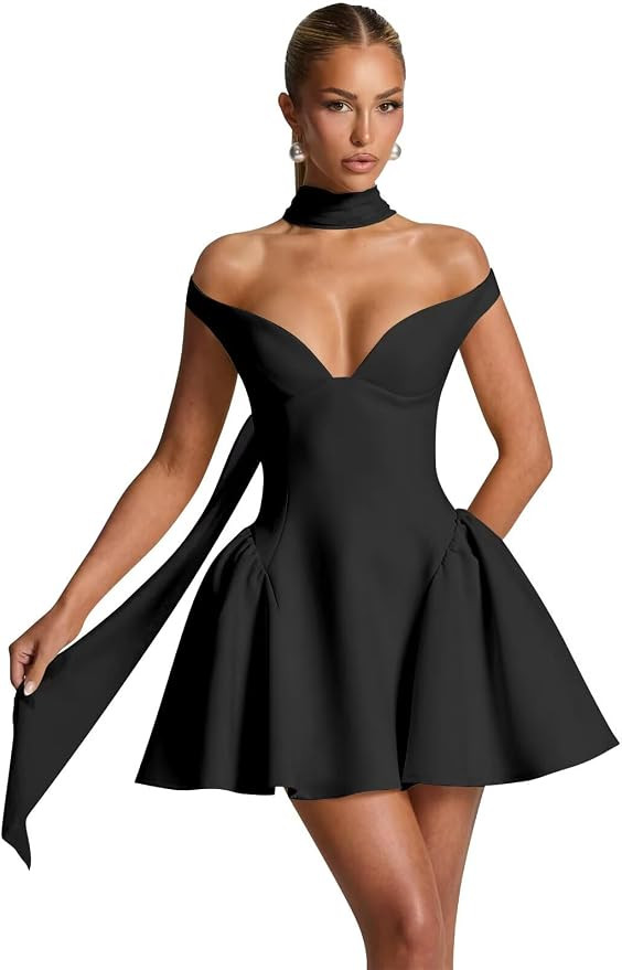 BOLENSYE Satin Homecoming Dresses for Teens with Scarf Short Prom Dress Off The Shoulder A Line C... | Amazon (US)