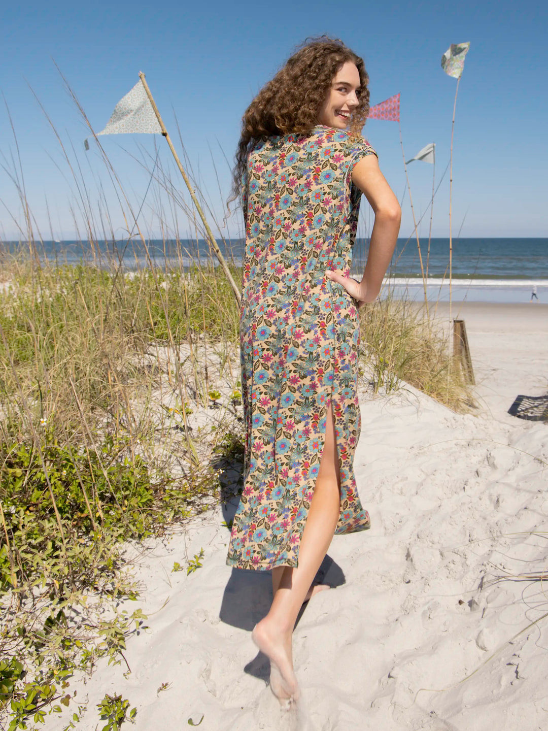 Frankie Knit Cotton Tee Midi Dress - Vintage Cream Floral | Natural Life