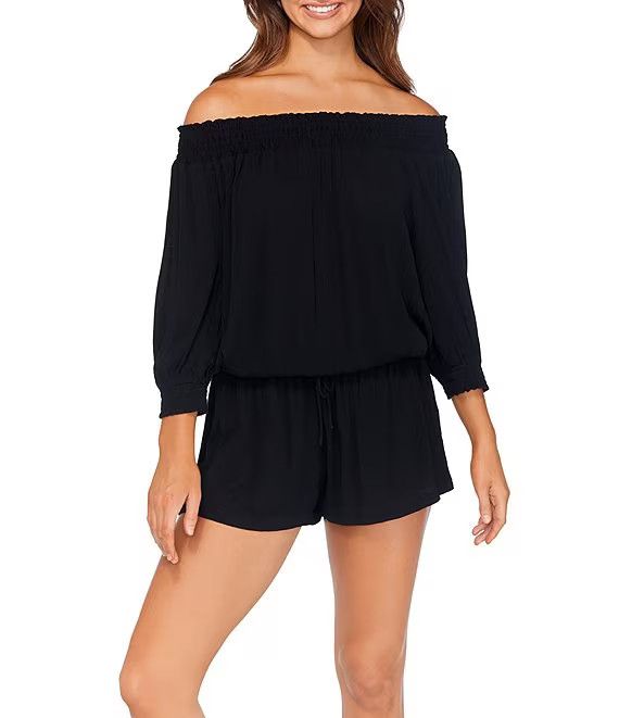 West Coast Off-The-Shoulder Long Sleeve Cover-Up Romper | Dillard's