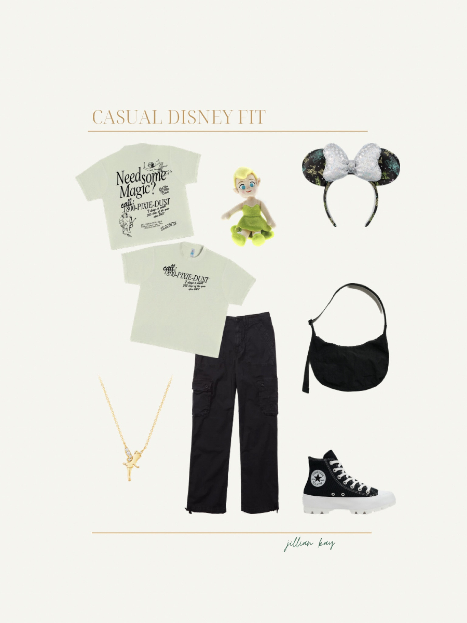 Pixie dust inspired Disney outfit ✨🧚‍♀️

Tee: Adelaide’s Fort code: JKY15
Pants: Aerie and Amazon
Ears: Disneyland/Shop Disney
Bag: Baggu
Shoes: Converse
Necklace: Crislu/Shop Disney
Tinkerbell shoulder pal plush: Disneyland (linked on eBay) 

Ig: @jkyinthesky 

#disneystyle #disneyootd #disneystreetstyle #disneyfashion #disneyoutfit #disneyoutfits #disneyaesthetic #thatdisneygirl #disneyvibes #disneylandoutfit #outfitideas #outfitflatlay 

#LTKstyletip #LTKtravel #LTKfindsunder100