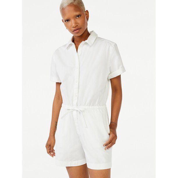 Free Assembly Women's Short Sleeve Drawstring Romper - Walmart.com | Walmart (US)