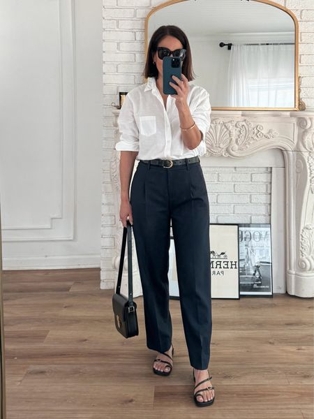 Spring Outfit
J.Crew navy Twill Pants/amazing fit/wearing normal size 
Frank and Eileen Button Down/wearing XS, runs large
J.Crew Belt
Sèzane Sandals/runs true to size 

#LTKStyleTip #LTKOver40