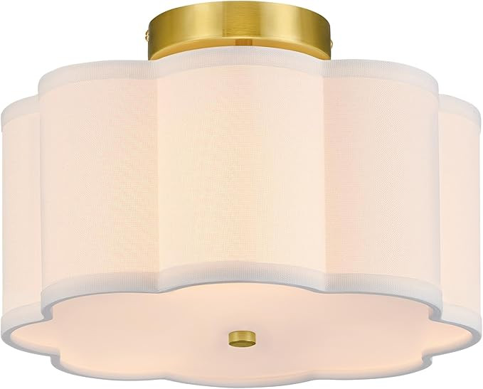 VONLUCE Semi Flush Mount Ceiling Light, 12.6" Ceiling Light Fixture with Flower-Shaped Fabric Sha... | Amazon (US)