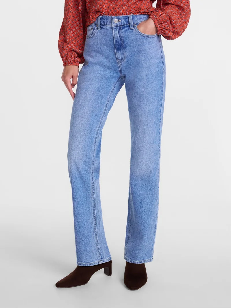 Scenario Women's High Rise Straight Leg Jeans, 28" Inseam, Sizes 0-20 | Walmart (US)