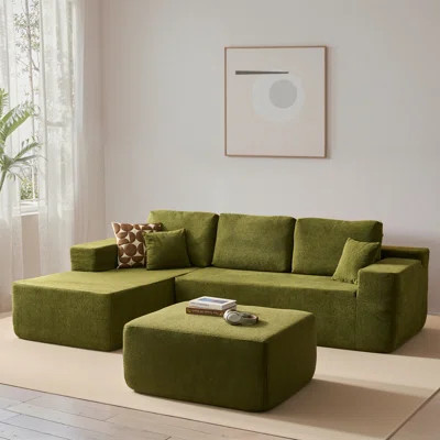 Compression Packed 3-Piece Cloud Modular Upholstered Boneless Sectional Sofa With Ottoman – No Assembly Required | Wayfair North America