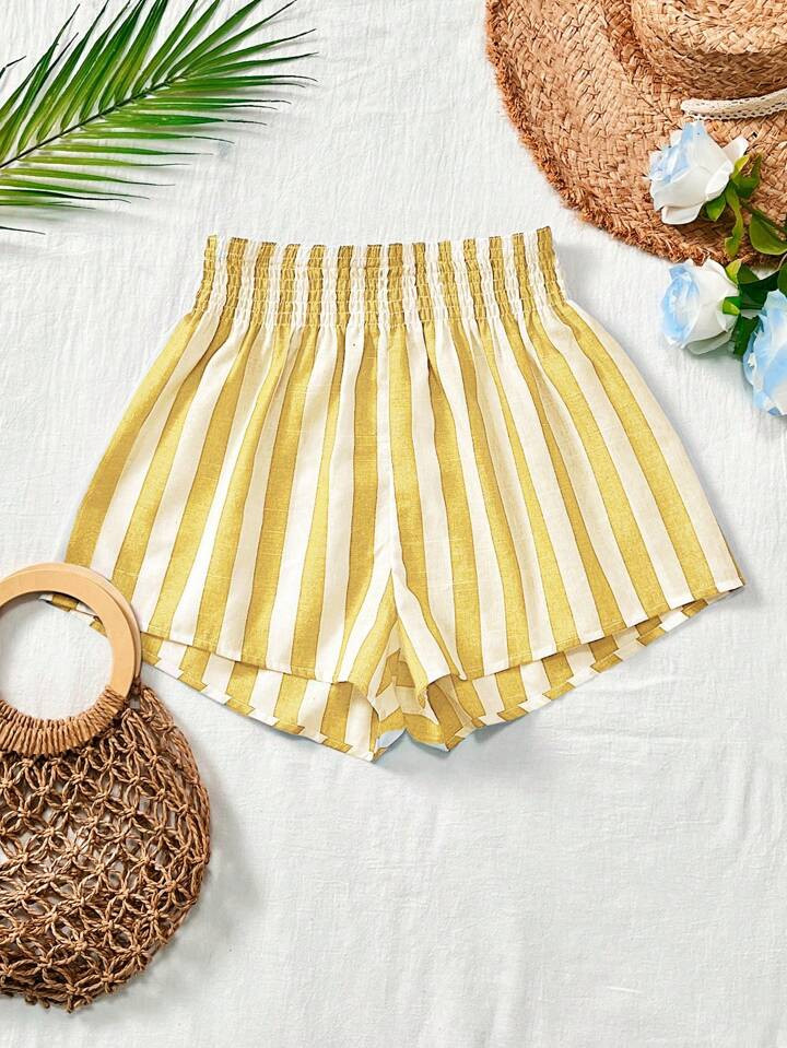 SHEIN VCAY Vacation Loose High Waist Striped Wide Leg Women Shorts | SHEIN