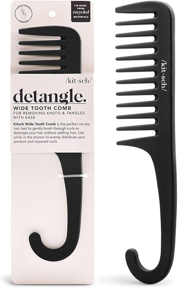 Kitsch Wide Tooth Detangler Comb - Curved Handle for Curly, Wet & Thick Hair, Black Shower Comb f... | Amazon (US)