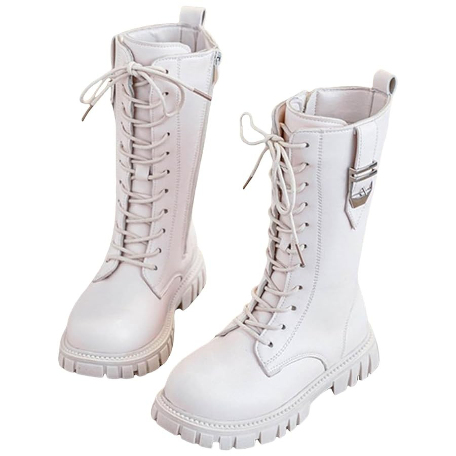 Boys Girls Combat Boots Lace Up Side Zipper PU Leather Waterproof Mid Calf Riding Winter Boots fo... | Amazon (US)