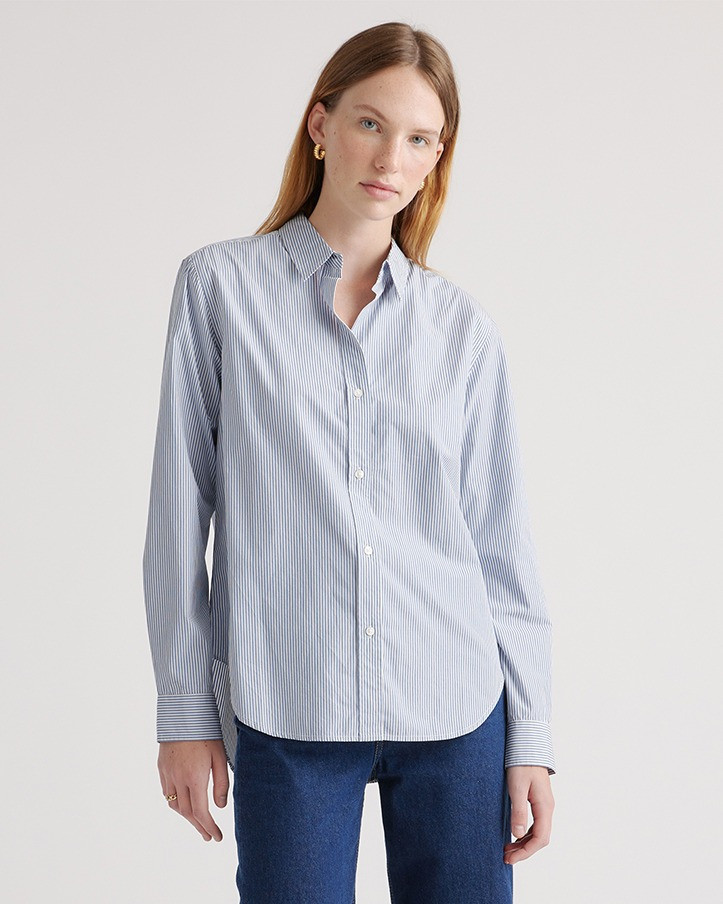 Quince | Women's Poplin Long Sleeve Shirt in Light Blue Stripe, Size Large, Organic Cotton | Quince
