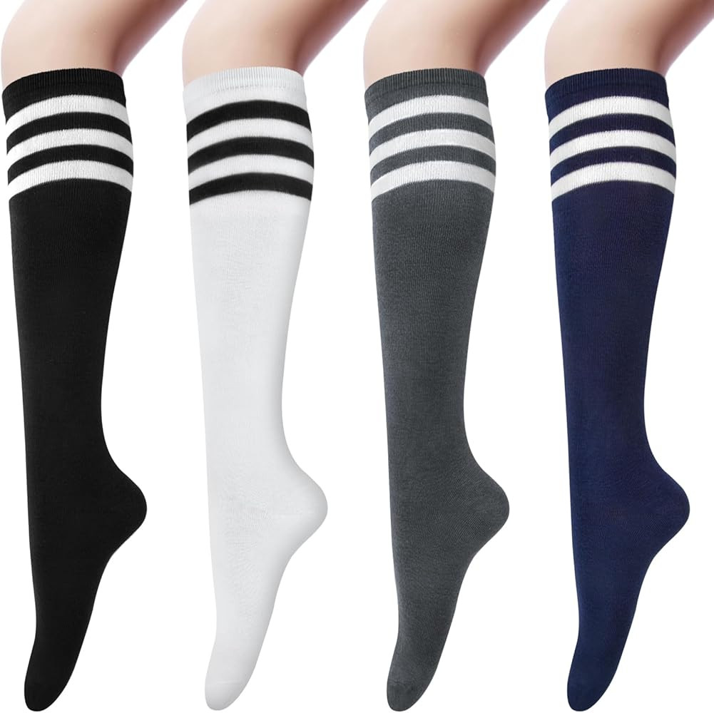 Senker Fashion Women's 4 Pairs Knee High Casual Cotton Solid Knit Socks | Amazon (US)