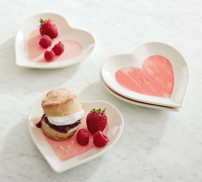 Watercolor Heart Shaped Stoneware Appetizer Plates - Set of 4 | Pottery Barn (US)