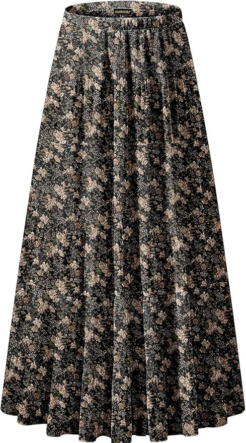 NASHALYLY Women's Chiffon Elastic High Waist Pleated A-Line Flared Maxi Skirts | Amazon (US)