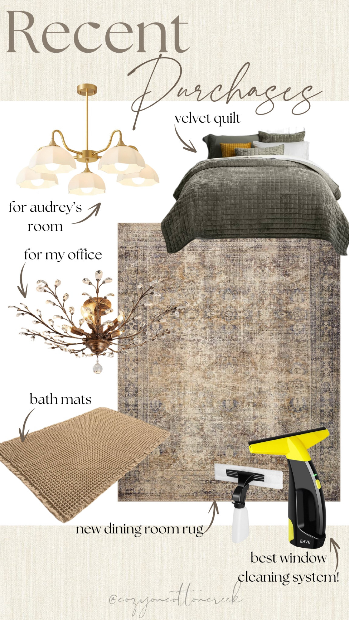 Amazon recent purchases 
Home lighting
Rugs
Bedding and quilts
Cleaning tools

#LTKHome #LTKSaleAlert