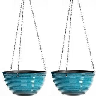 10 in. Hanging Baskets for Indoor Outdoor Plants, Plastic Hanging Planter 2-Pack (Blue) | The Home Depot