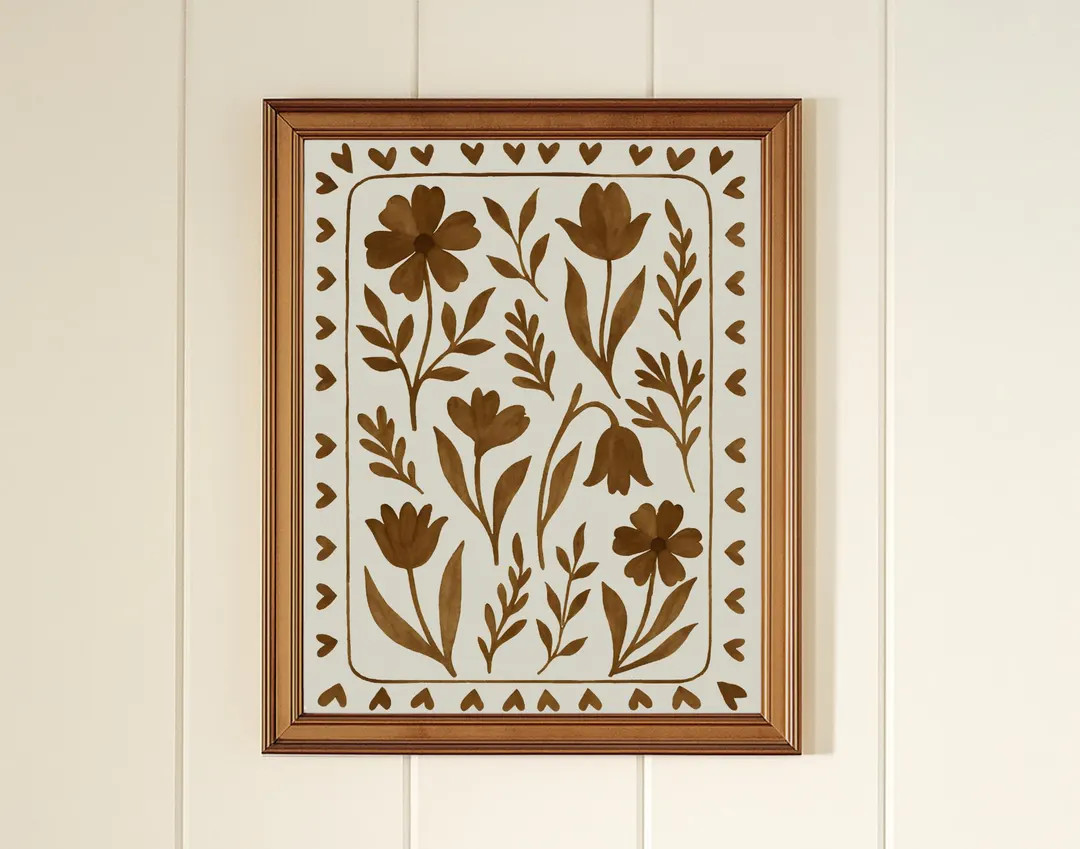 Folk Floral Wall Art Printable, Neutral Botanical Art Print, Scandinavian Flower Illustration, Mo... | Etsy (US)