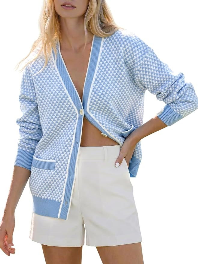 Fisoew Womens Knit Cardigan Sweaters V Neck Button Down Knit Outerwear | Amazon (US)