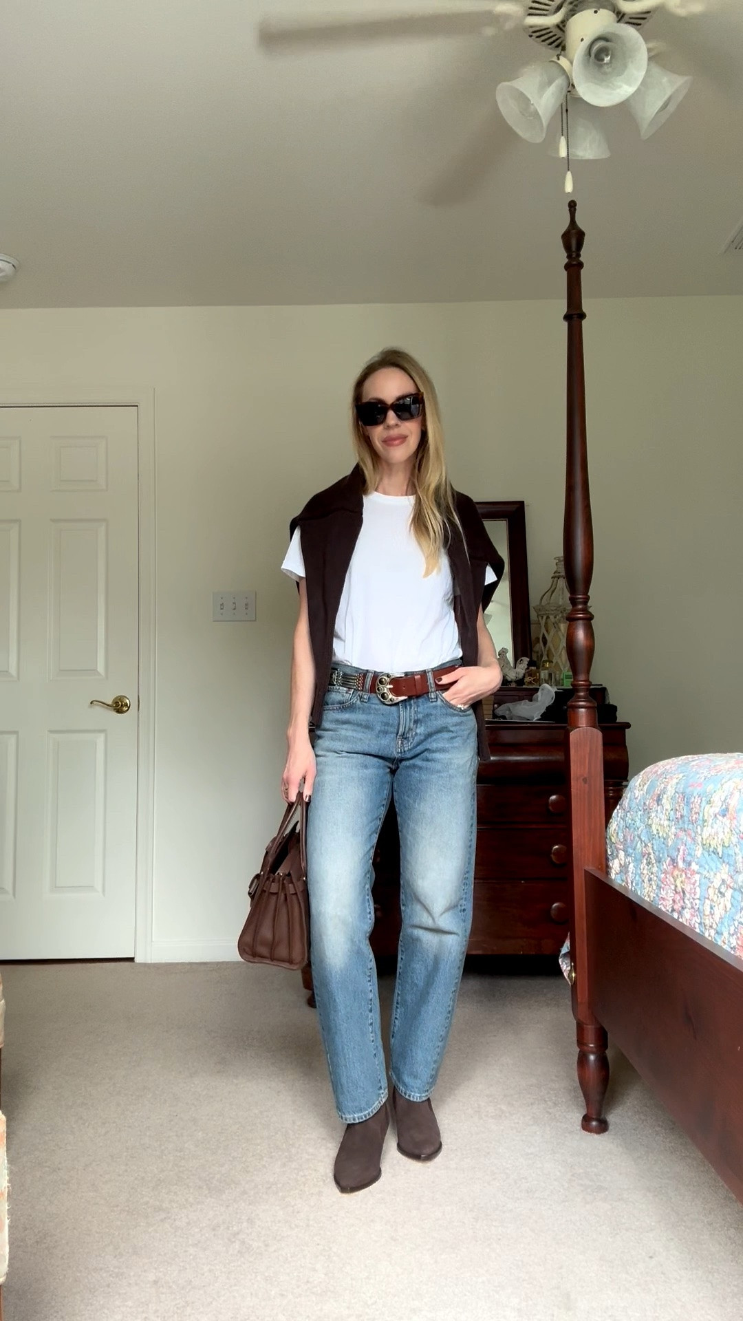 Casual fall outfits over 40, western fall style, chocolate brown sweater, @Zara western belt, straight leg jeans with cowboy boots

#LTKSeasonal #LTKOver40 #LTKSaleAlert