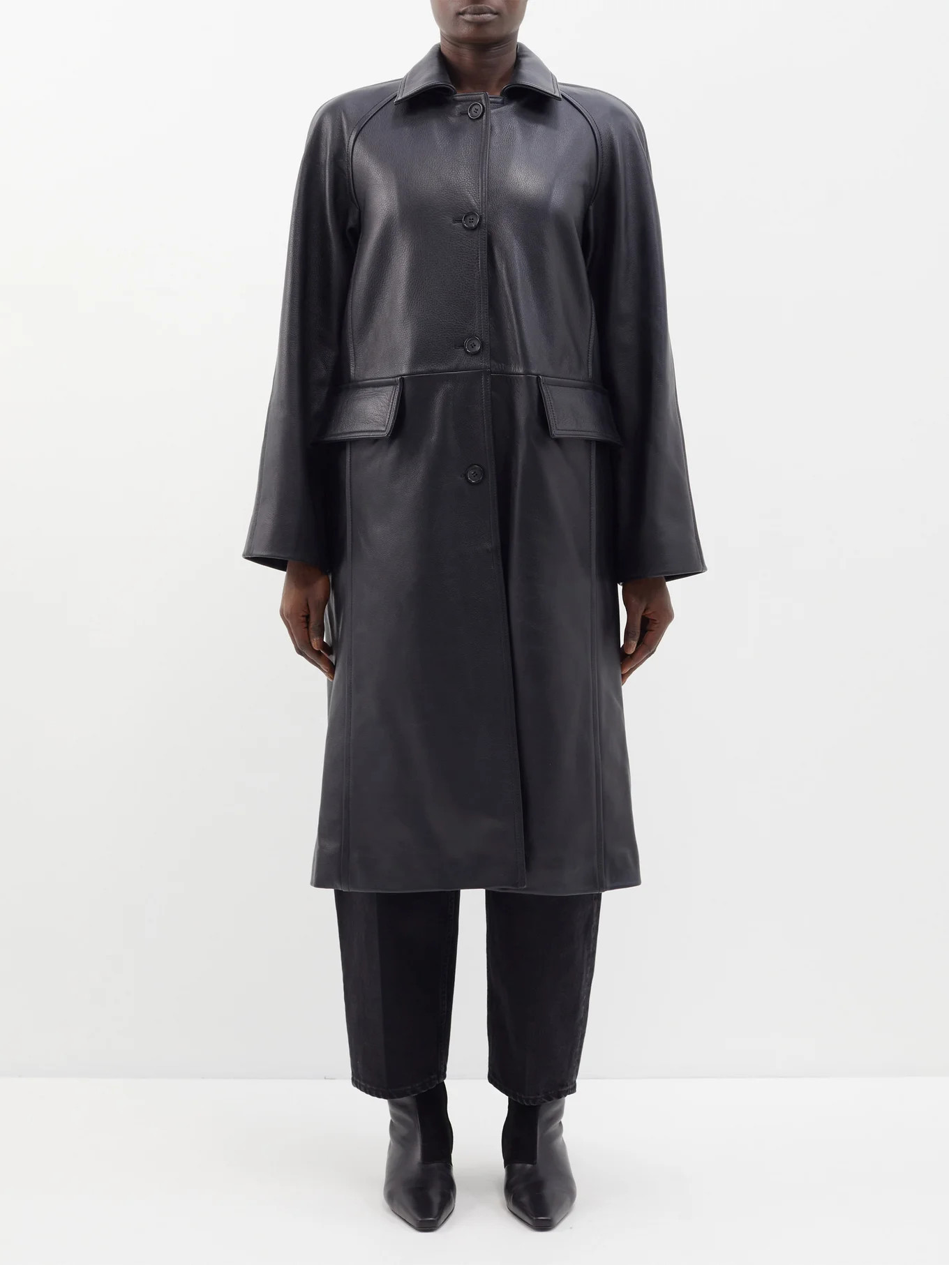 Raglan-sleeve leather coat | Matches (UK)