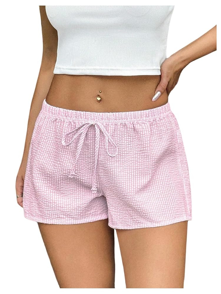 Women's Striped Print Drawstring Elastic Waist Shorts Casual Wide Leg Low Rise Summer Boxer Short... | Amazon (US)