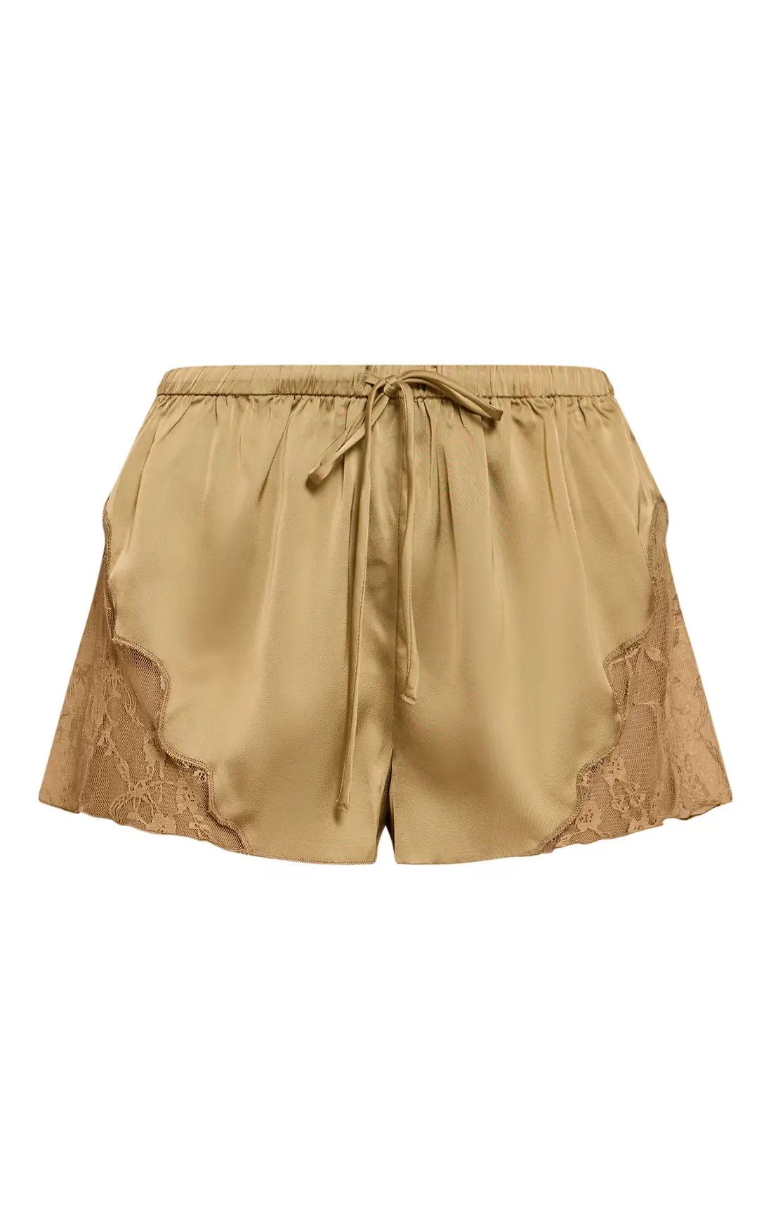 Sage Satin Lace Drawstring Shorts | PrettyLittleThing | PrettyLittleThing UK