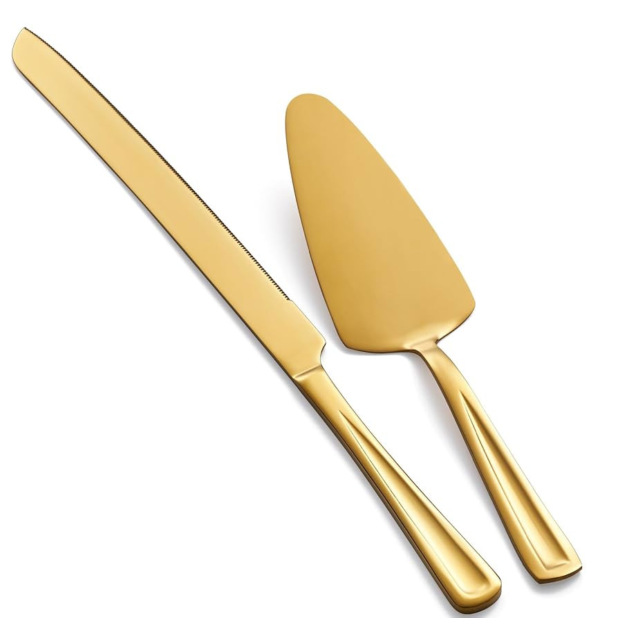 GoGeiLi Gold Cake Knife and Server Set, 13-inch Stainless Steel Cake Cutting Set, Elegant Cake Cu... | Amazon (US)