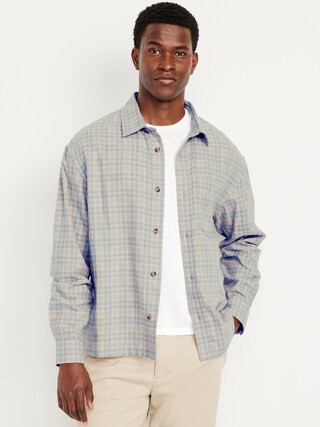 Loose Fit Cropped Plaid Flannel Shirt | Old Navy (US)