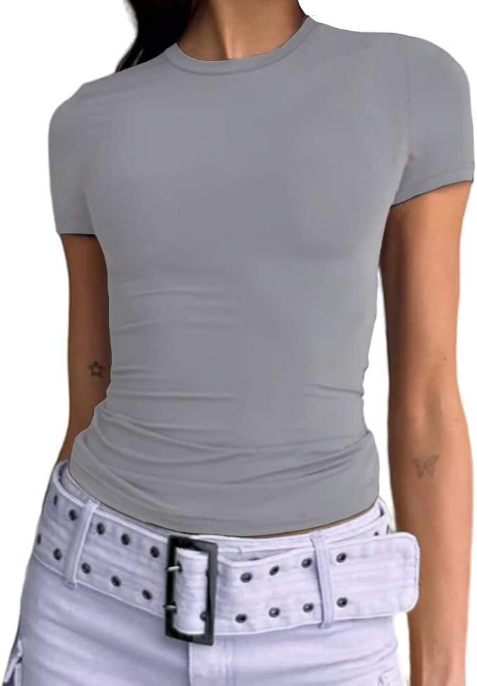 Women's Casual Basic Going Out Crop Tops Slim Fit Short Sleeve Crew Neck Tight T Shirts | Amazon (US)