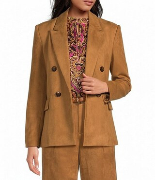 Faux Suede Double Breasted Coordinating Blazer | Dillard's
