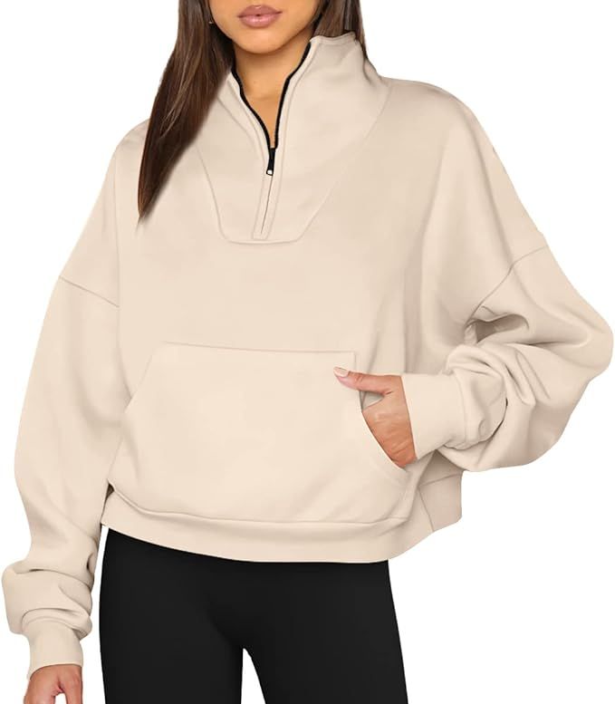 Trendy Queen Womens Cropped Half Zip Pullover Sweatshirts Quarter Zip Fleece Hoodie Teen Girls Y2... | Amazon (US)