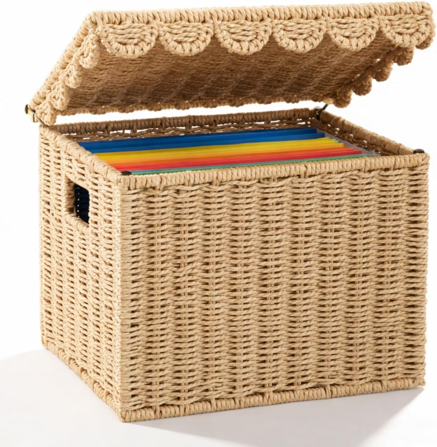 Jingmore File Organizer Box with Scalloped Lid, Paper Rope, Brown | Amazon (US)