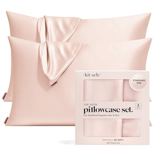 Kitsch Satin Pillowcase with Zipper for Hair & Skin - Softer Than Silk Pillow Cases, Smooth Cooling Satin Pillow Case, Wrinkle-Free, Machine Washable - Pillow Cases Standard Size 19x26 - Blush, 2pcs | Amazon (US)