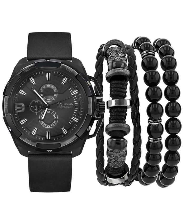 American Exchange Men's Black Polyurethane Strap Watch 40mm Gift Set & Reviews - Macy's | Macys (US)