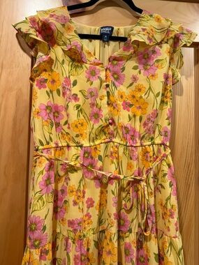 Lands' End Yellow Floral Tiered Tie-Waist Dress | Poshmark