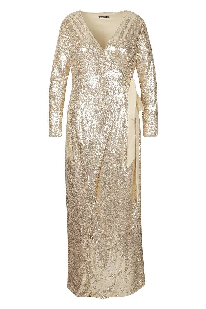 Plus Sequin Wrap Floor Sweeping Maxi Dress | Boohoo.com (US & CA)