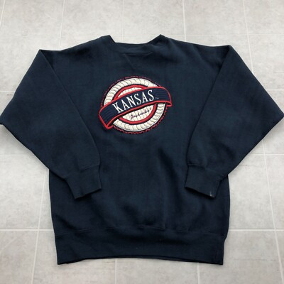 Vintage Midwest Embriodery Kansas Jayhawks Navy Sweatshirt Adult Size M  | eBay | eBay US