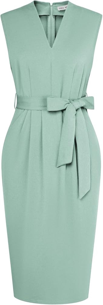GRACE KARIN Women's Business Dresses Sleeveless V Neck Bodycon Sheath Dress Zipper Up Office Work... | Amazon (US)