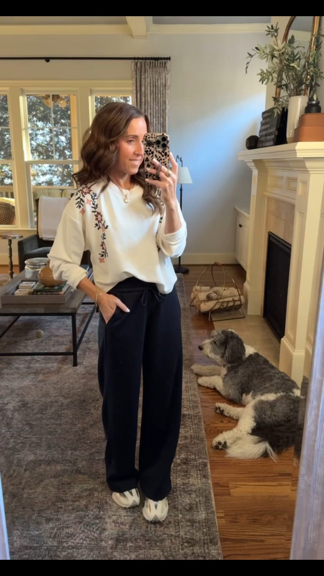 Today’s travel style. Embroidered lightweight sweatshirt. 
Sweatshirt S. Pants XS. 

#LTKootd #LTKSeasonal #LTKOver40