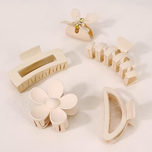 Matte Hair Clips, Ahoney 5 Pack Big Hair Clips for Thick Hair Neutral Matte Hair Claw Clips 3.4-4... | Amazon (US)