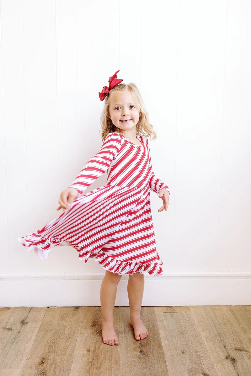 Candy Cane Stripe Long Sleeve Dress | Little Pajama Co.