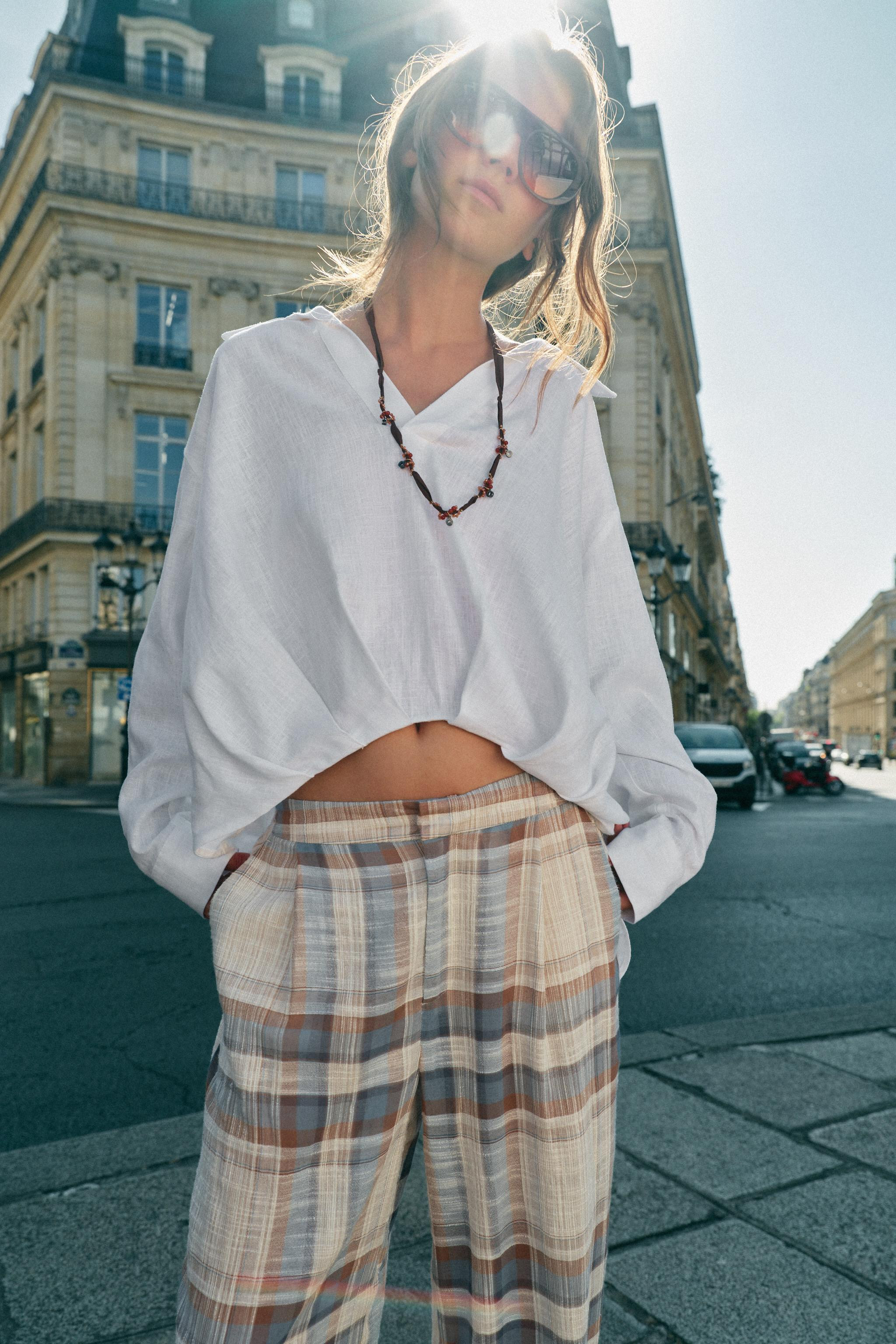 LINEN BLEND SHIRT WITH PUFFED HEM | Zara US