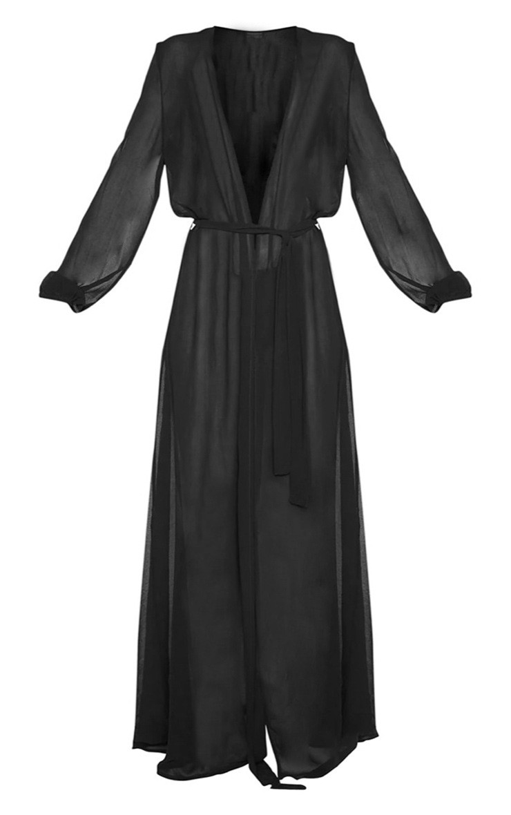 Black Maxi Belted Beach Kimono | PrettyLittleThing US