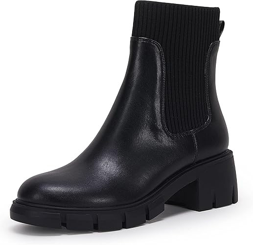 Coutgo Women’s Chelsea Platform Ankle Boots Elastic Slip On Chunky Block Heel Lug Sole Booties | Amazon (US)